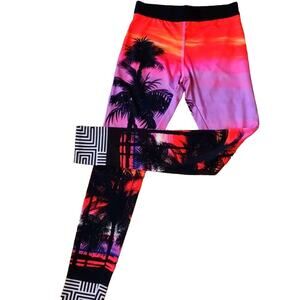 Forever21 Neon Tropical Sunset Gym Yoga Workout Leggings Size S